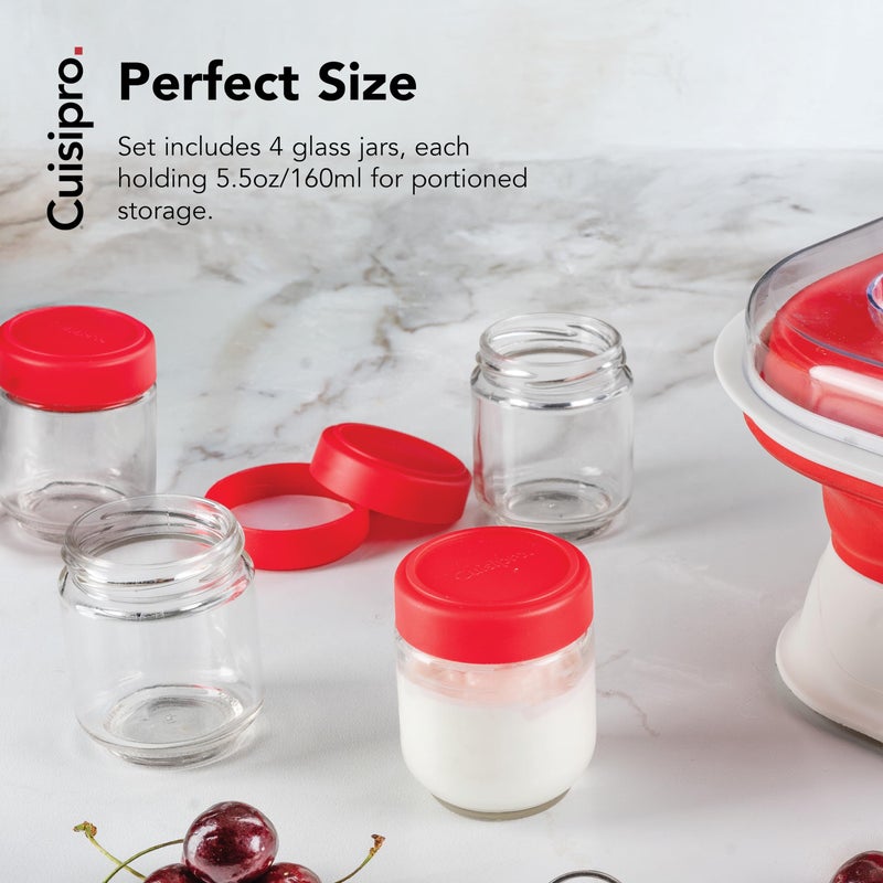 Cuisipro Jars with Lids, 6 Oz Glass Jars with Airtight Lid Wide Mouth, 4 Pack, Canning Jars for Liquid, Glass Container for Yogurt, Spice, Red - Image 3